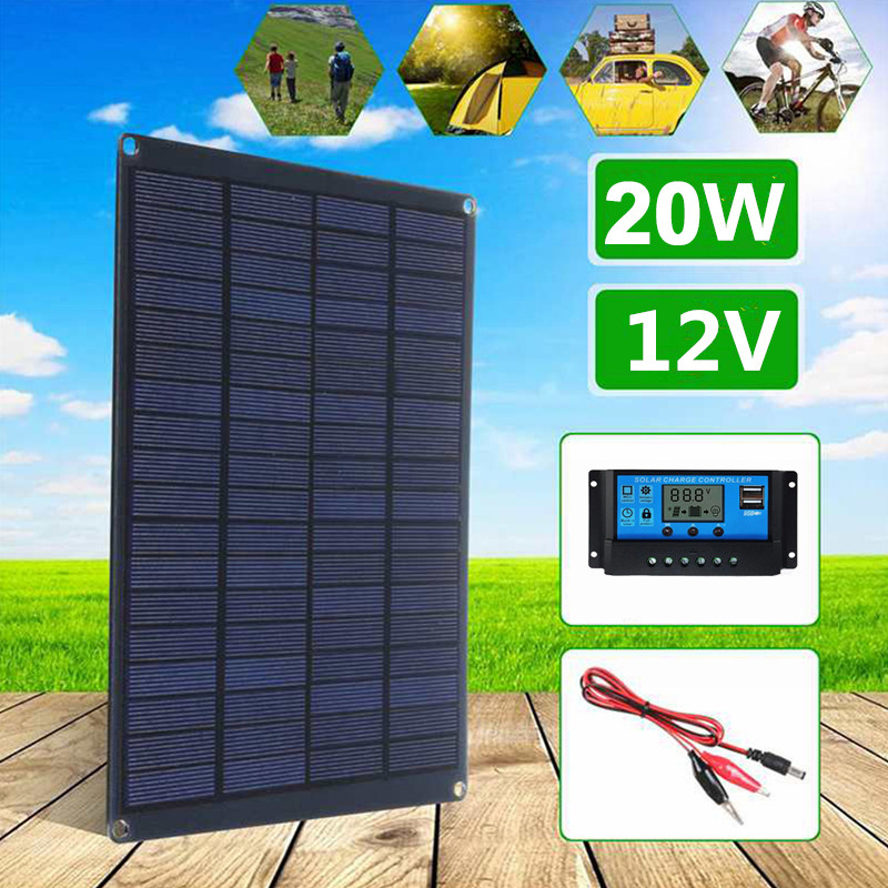 Solar Panel Monocrystalline - 20W Solar Panel with Battery Clip